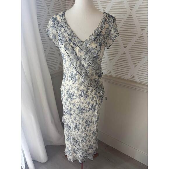 Robbie Bee Women’s Size 10 (runs small) 100% Silk Ruffle Collar Maxi Dress - Picture 1 of 8